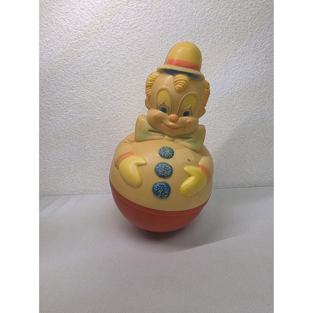 Vintage 1977 Roly Poly Clown Toy – Retro Wobble Clown Figure, Mid Century cute